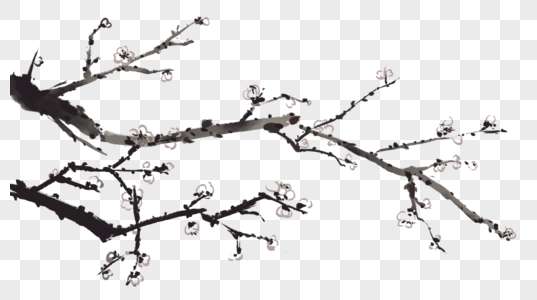 梅花大雪水墨树高清图片