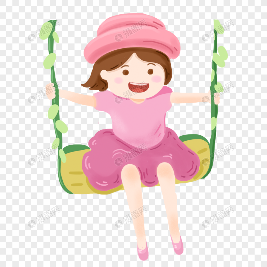 荡秋千女孩元素素材PNG格式_设计素材免费下