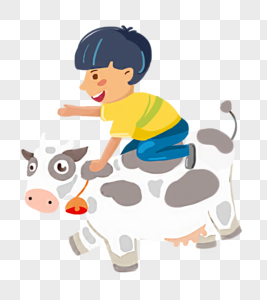 坐奶牛上的男孩高清图片