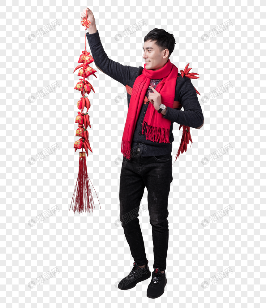 新年喜庆男士人像手持福袋图片