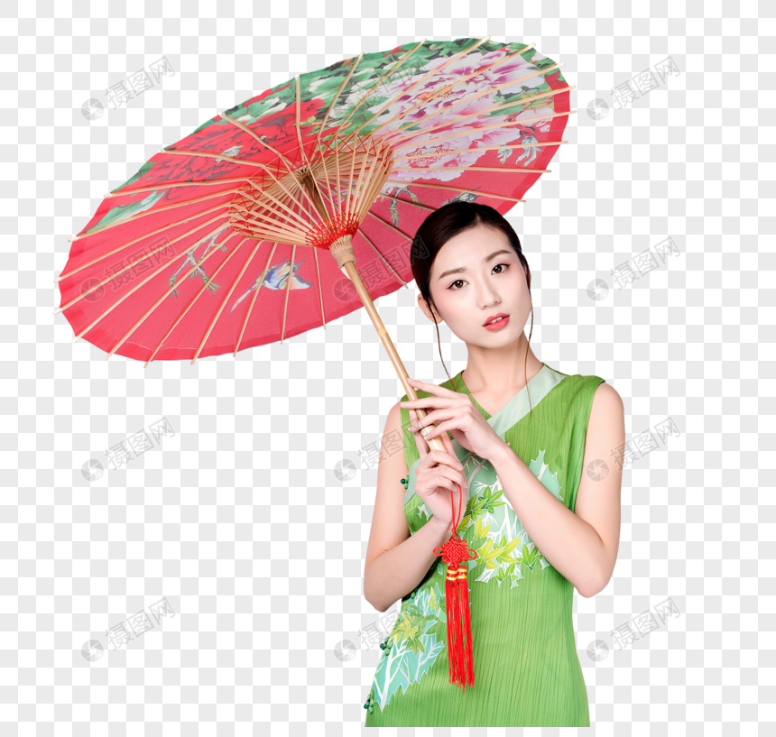 手持红色油纸伞的旗袍美女图片