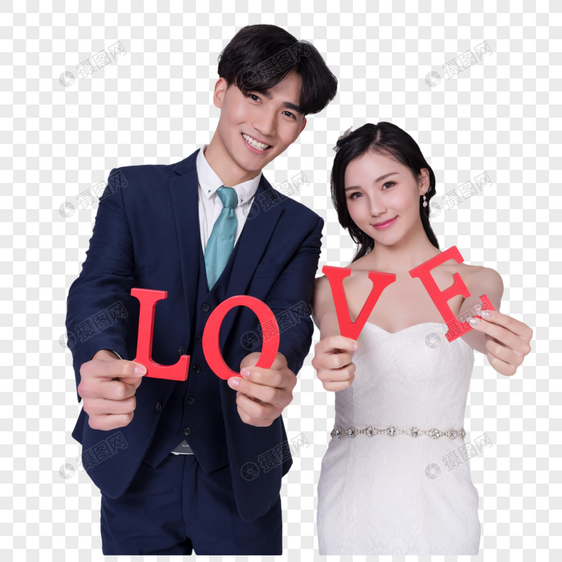 情侣婚纱手持love字母图片