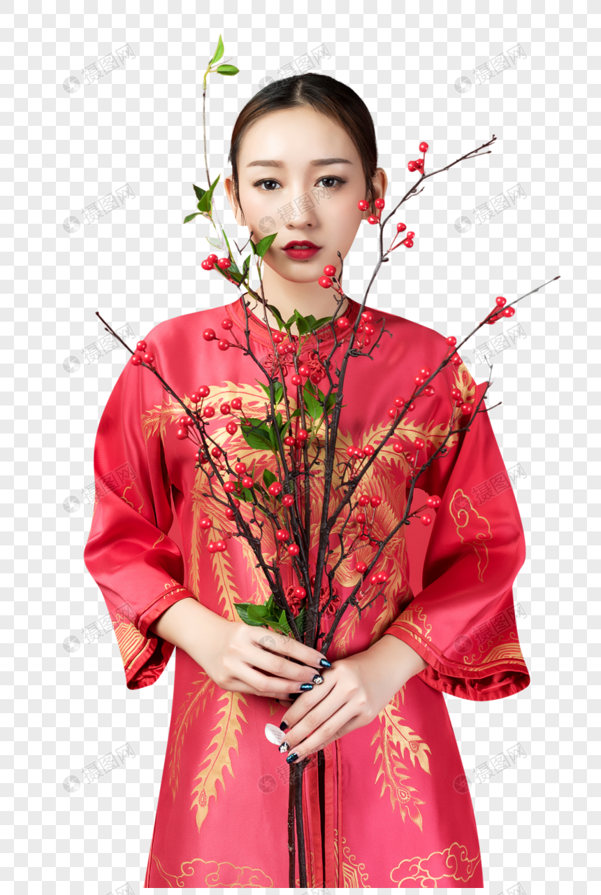 红妆美女与梅花图片