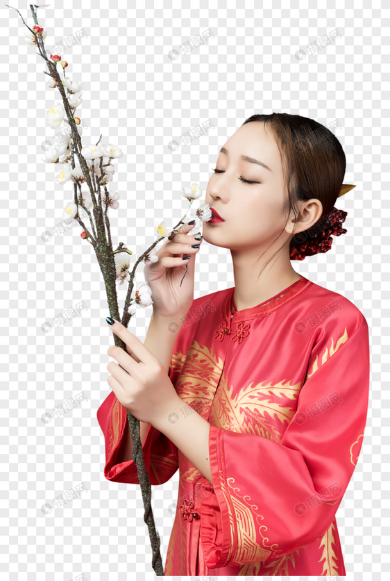 红妆美女与梅花图片