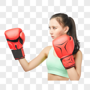 青年女性拳击力量动作图片