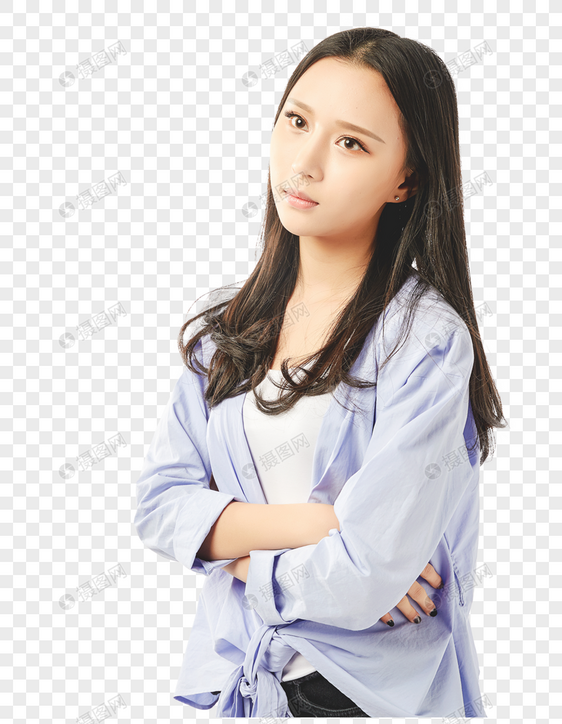 年轻女孩生气不开心表情