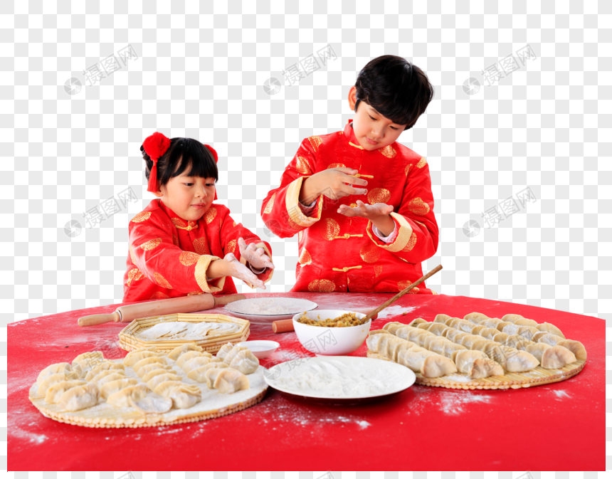 新年孩子们在包饺子图片