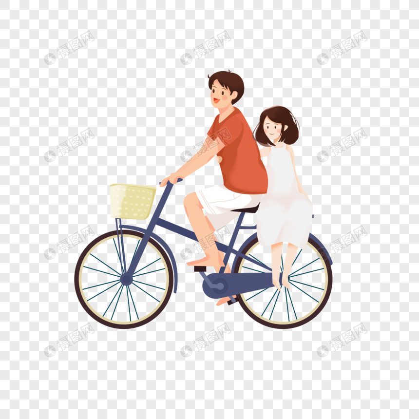 骑自行车的男女图片