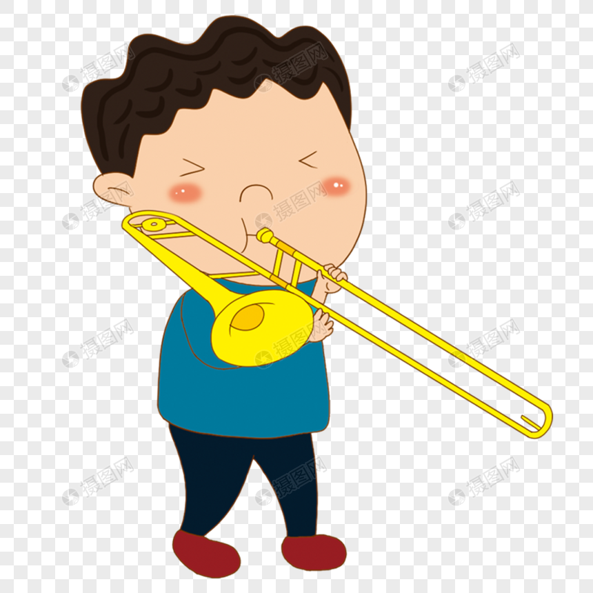 免抠元素 手绘/卡通元素 吹大号男孩.png