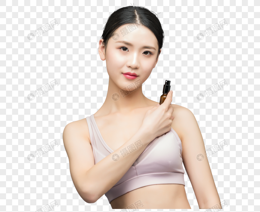 性感美女手持精华乳液瓶装图片