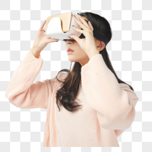 年轻女孩使用虚拟现实动作图片