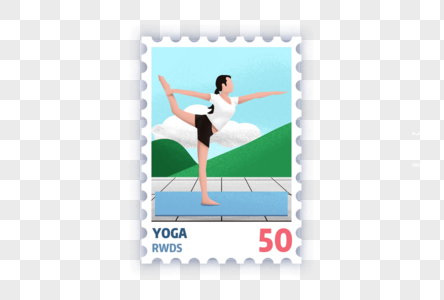 运动创意邮票插画图片