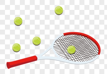 网球拍与网球卡通元素：免抠插画素材高清图片