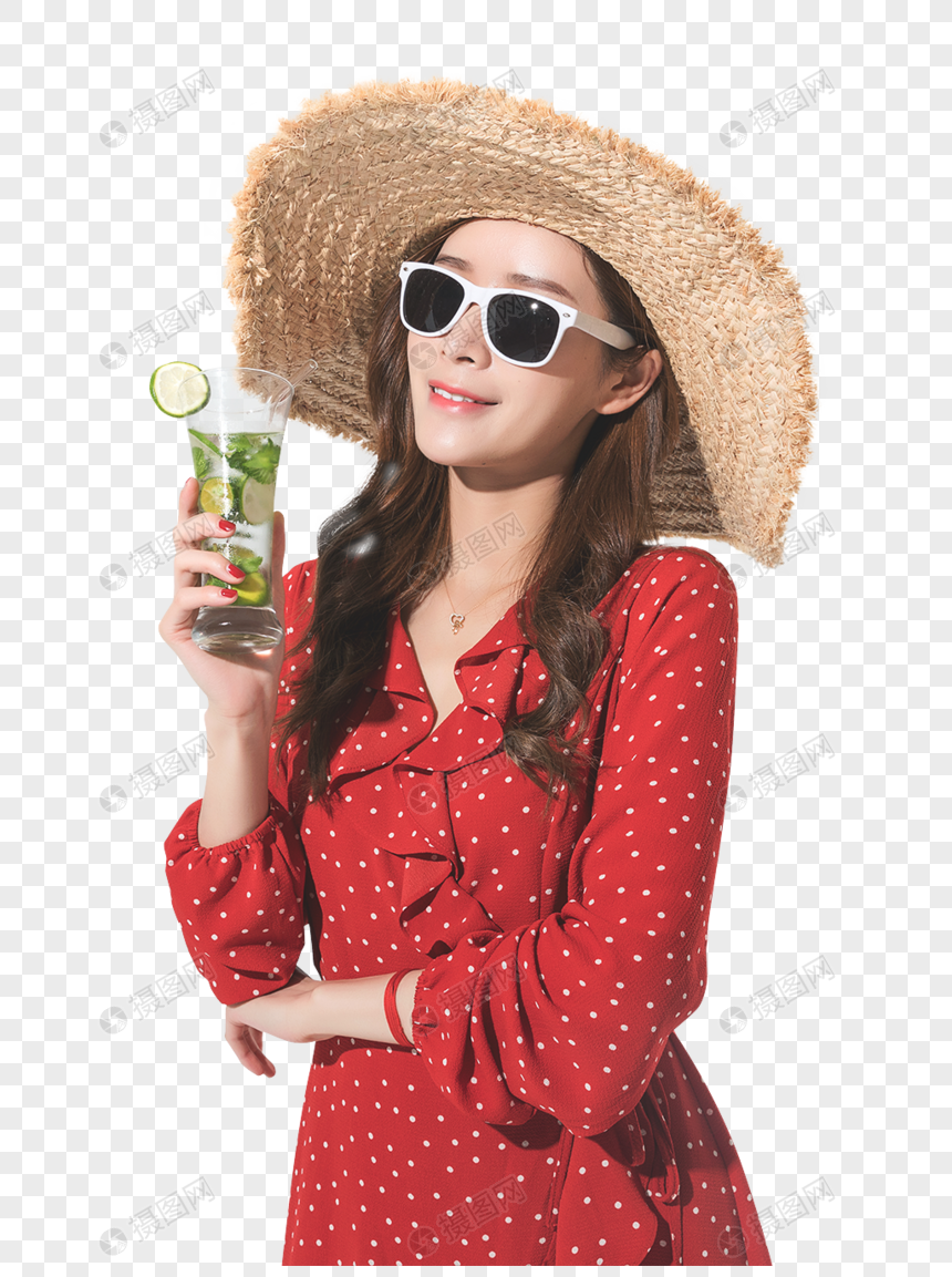 时尚女性夏日喝饮料图片