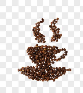 咖啡豆拼成的一杯浓郁的咖啡高清图片