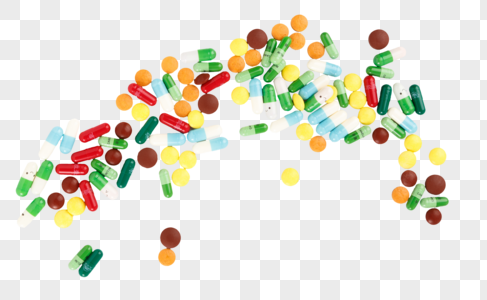 各种颜色彩色的药片和胶囊图片