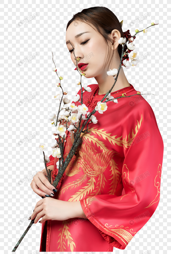 红妆美女与梅花图片