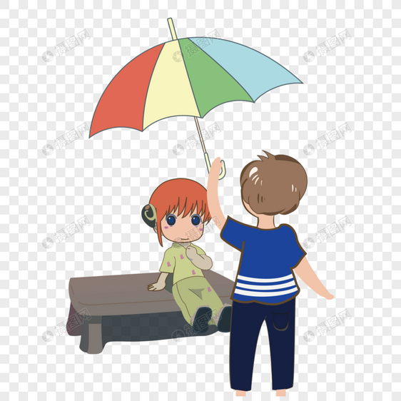 男孩给女孩打伞