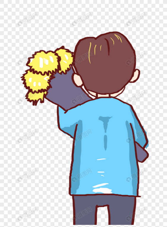 男孩献花背影