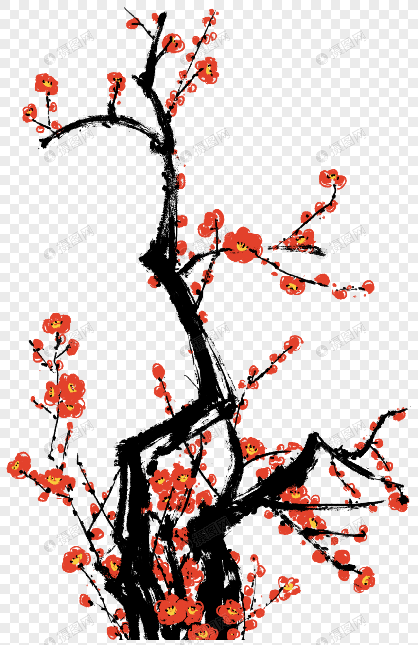 梅花树红梅起风高清图片素材
