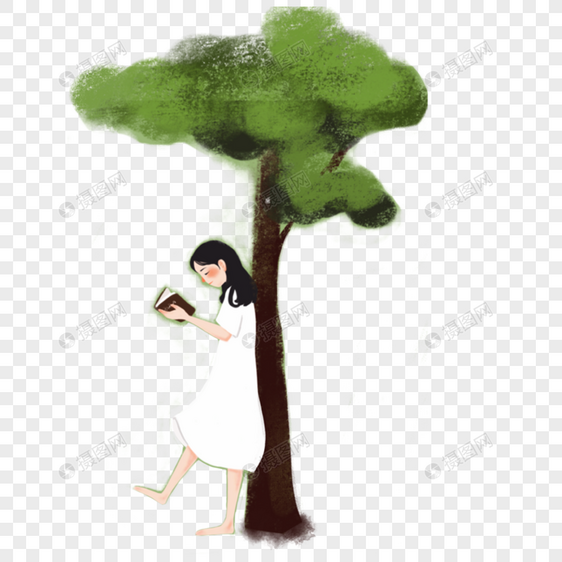 元素依靠在女孩素材大树psd女生_设计素材免啦操格式啦图片