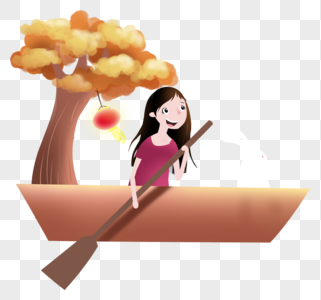 划船的少女船卡通素材高清图片