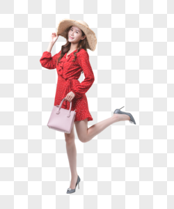 时尚女性戴太阳帽购物高清图片