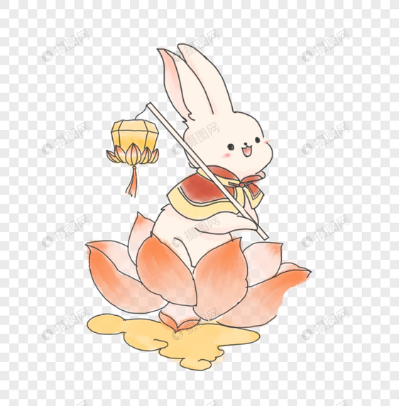 手绘玉兔花灯过节