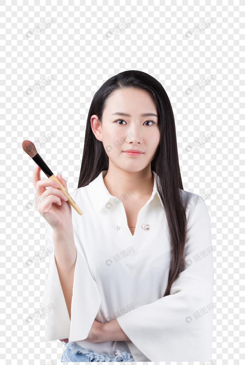 职业女性化妆师配粉刷形象照