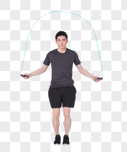 青年男子健身锻炼跳绳图片
