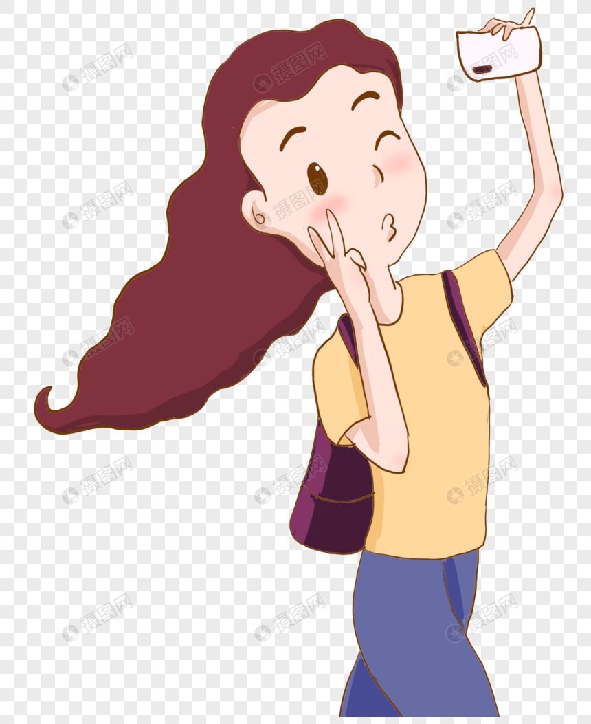 免抠元素 手绘/卡通元素 自拍女孩.png