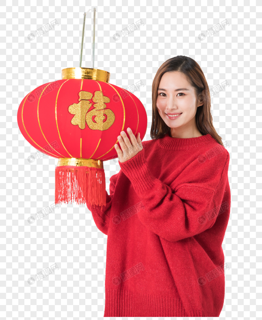 提着红灯笼的年轻女性图片