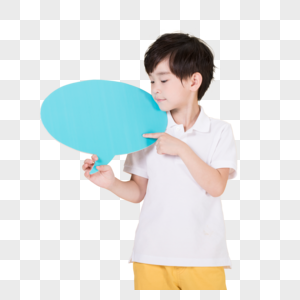 小男孩手持对话框儿童教育高清图片
