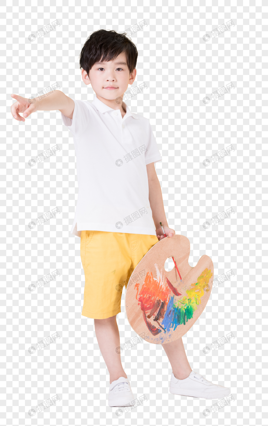 手持画板画画的小男孩儿童