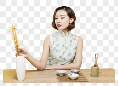 民国风古典美女演绎茶文化高清图片