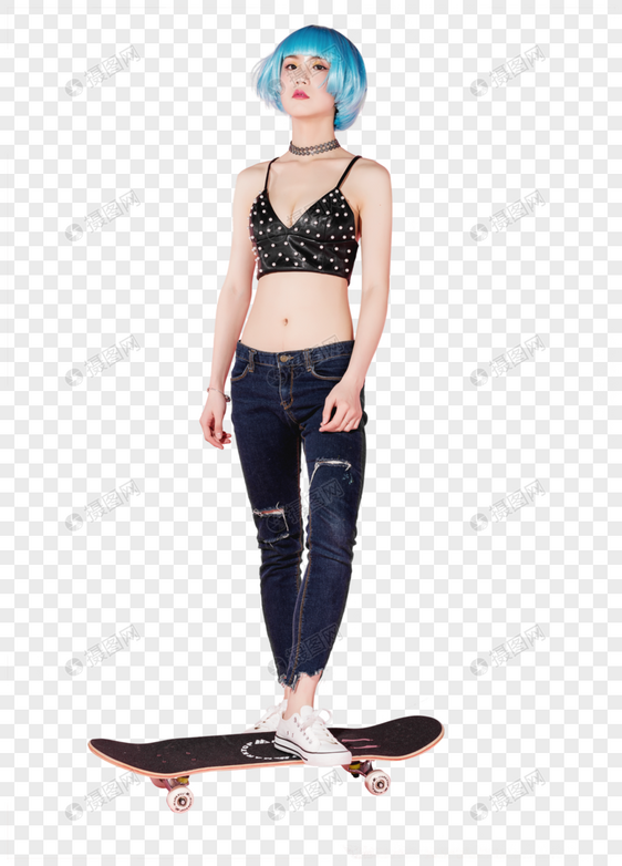 时尚叛逆美女与滑板图片