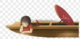 划船的小女孩图片