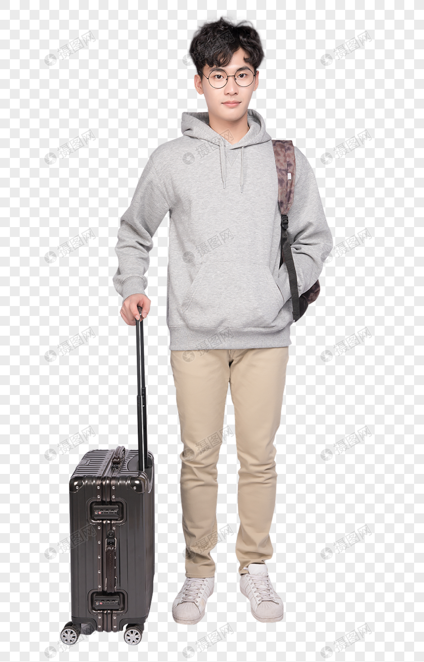 拉着行李箱背着书包的男生图片