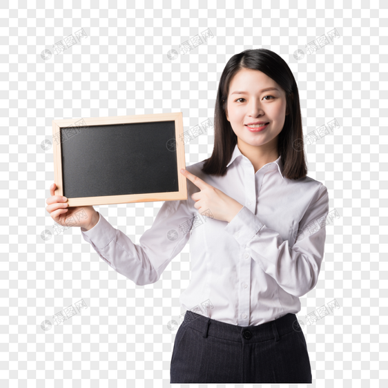 职场女性拿着小黑板展示动作图片