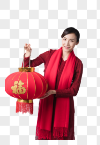 新春汉服美女手拿灯笼祝贺图片