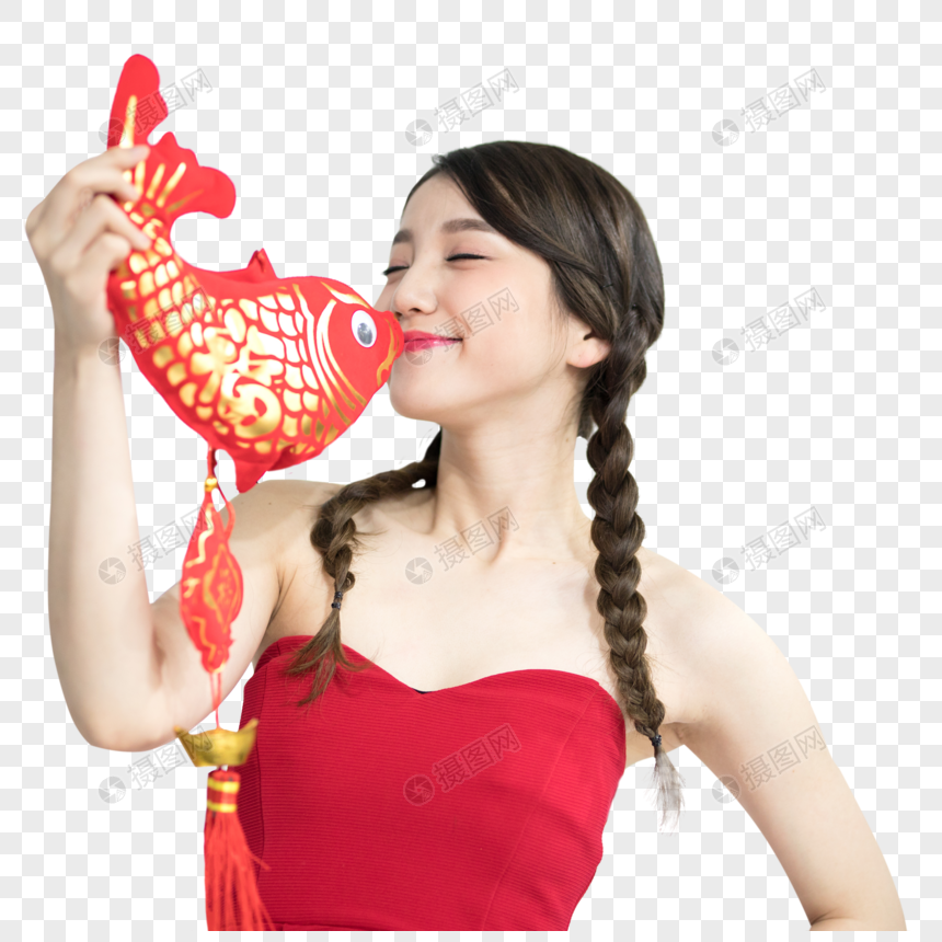 拿着中国结的新年女性图片