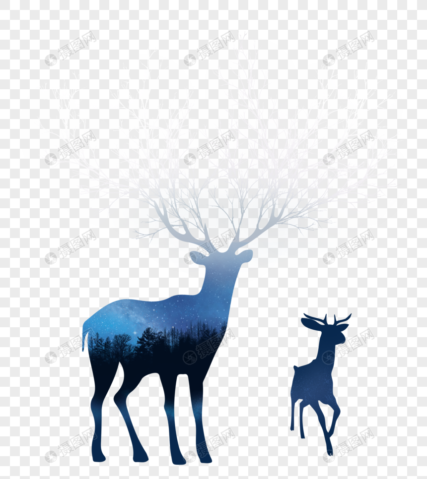 麋鹿唯美插画高清图片素材