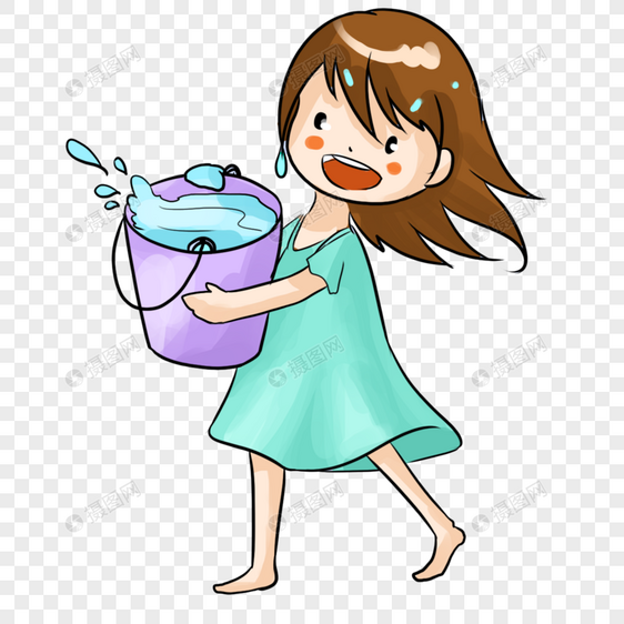 抱着水桶女孩