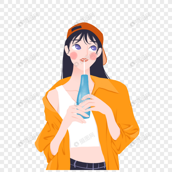 喝饮料女孩