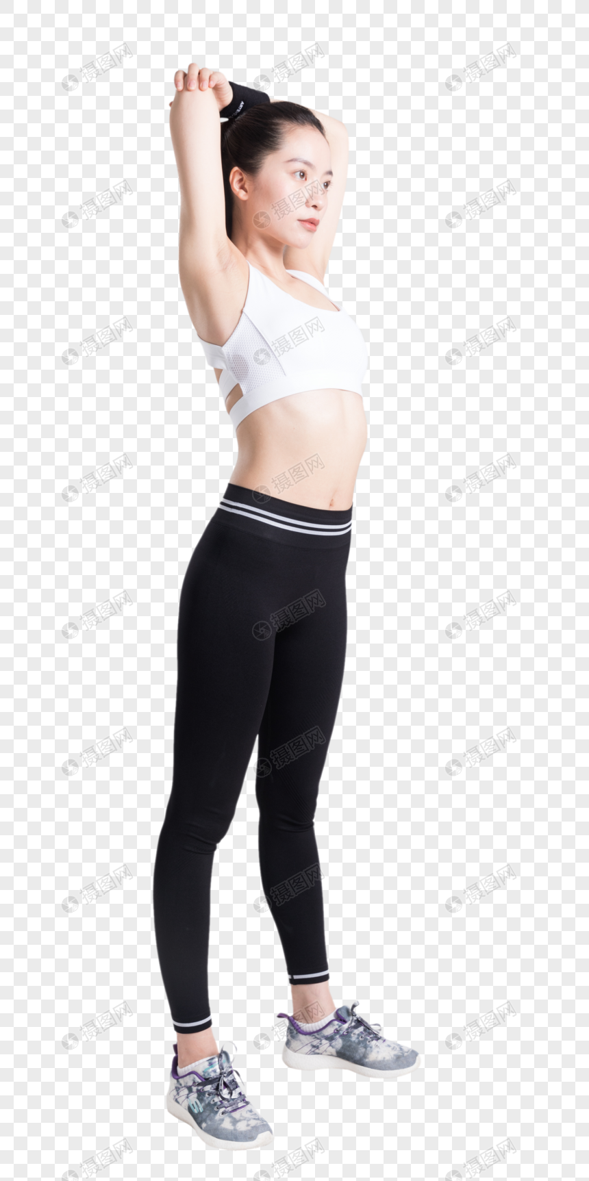 健身运动女性背部手臂拉伸动作图片