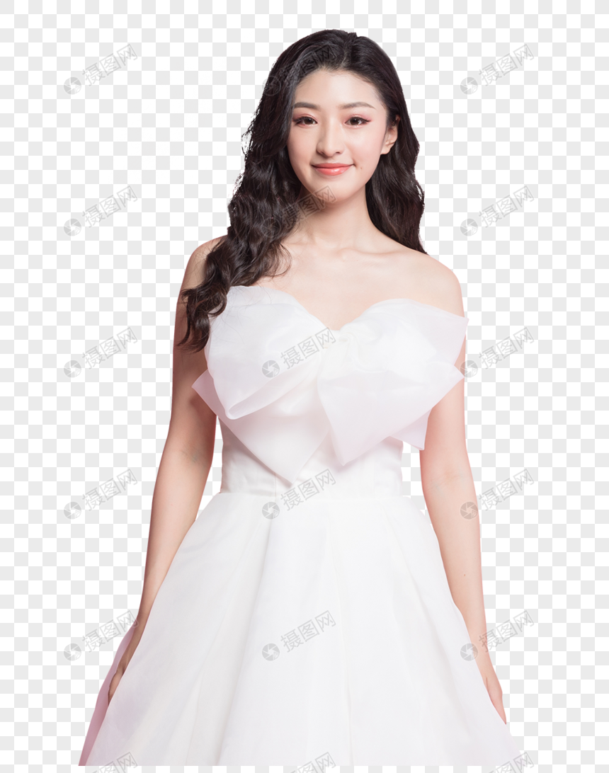 甜美女性穿白色婚纱图片