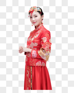 穿红装的情侣手持中国结高清图片
