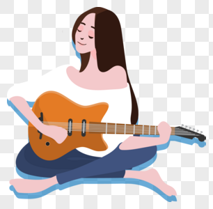 弹吉他女孩坐姿图片