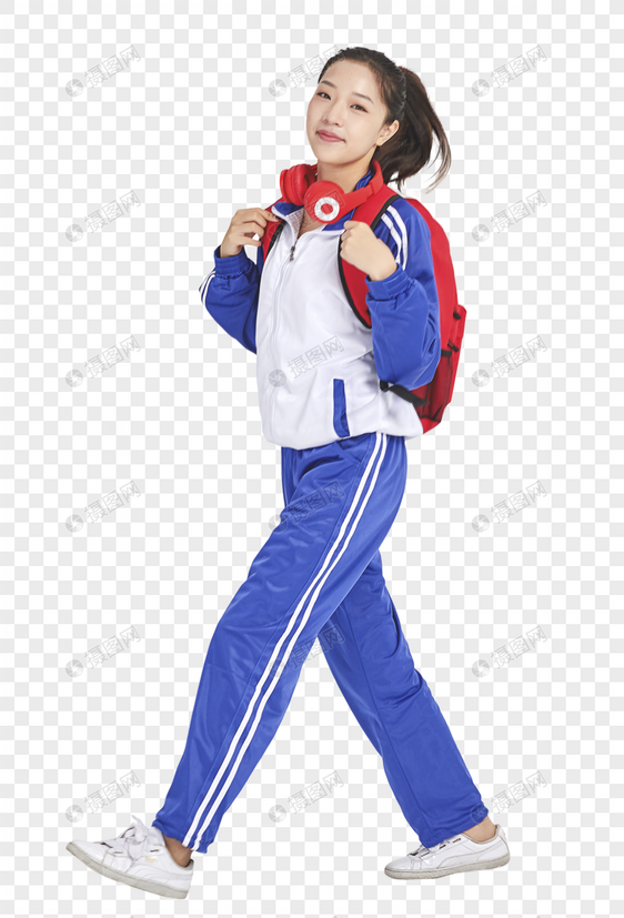 女高中生背着书包上学动作