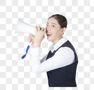 商务女性用喇叭喊口号高清图片